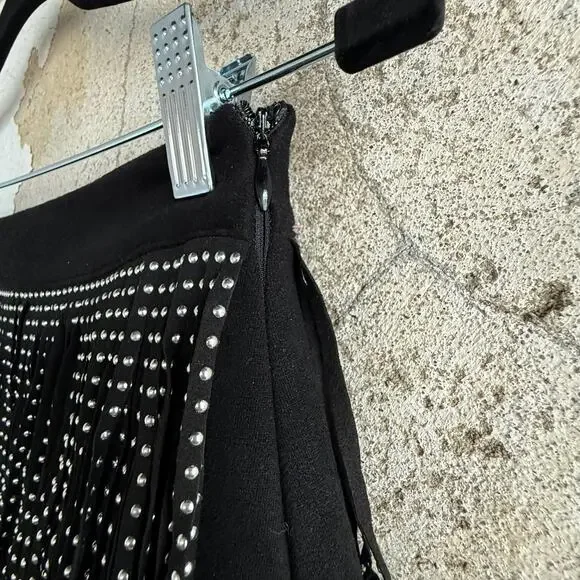 Fringe Mini Skirt Faux Suede Black Studded Western Glam Concert Cowgirl Womens S - Picture 4 of 6